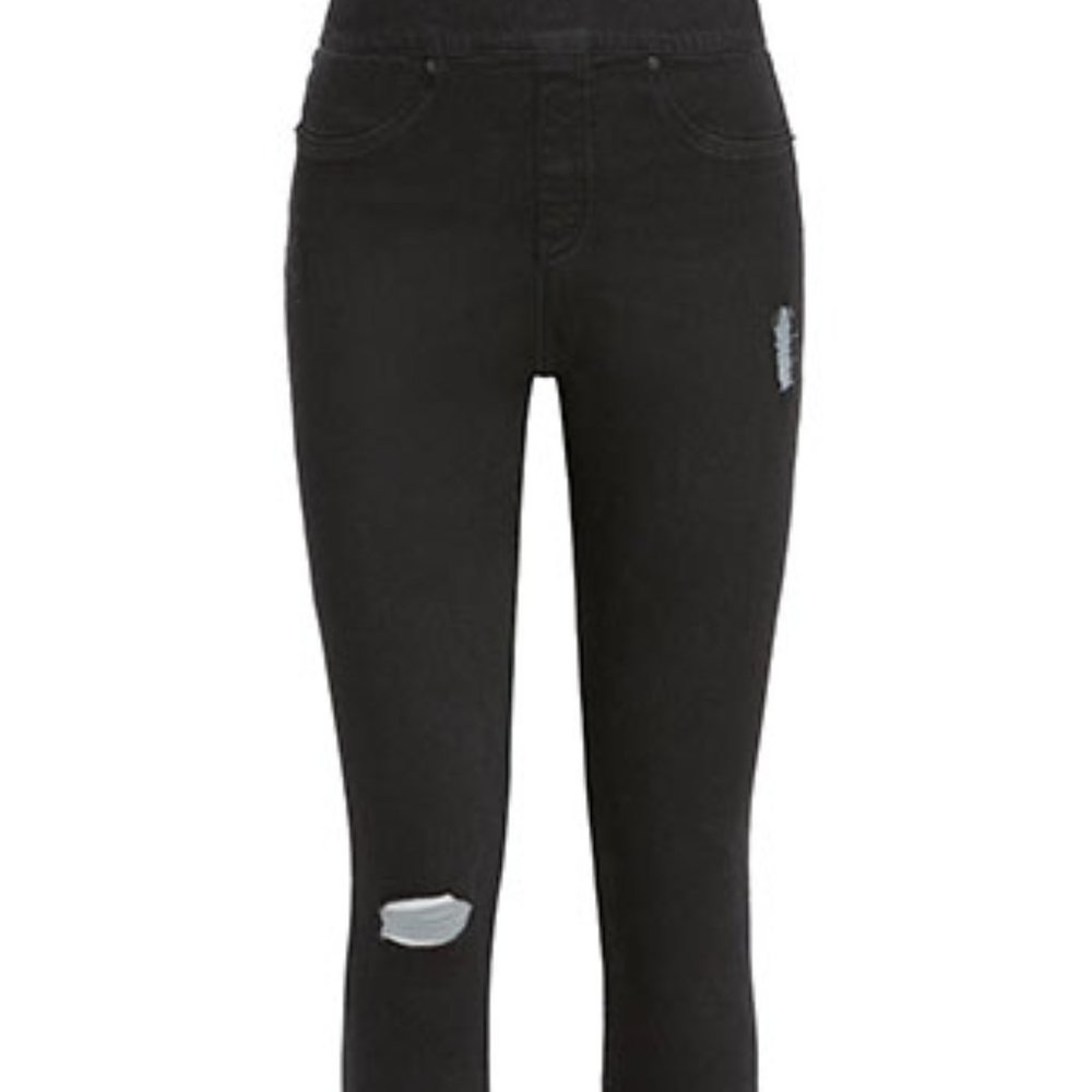 Spanx distressed black skinny jeans